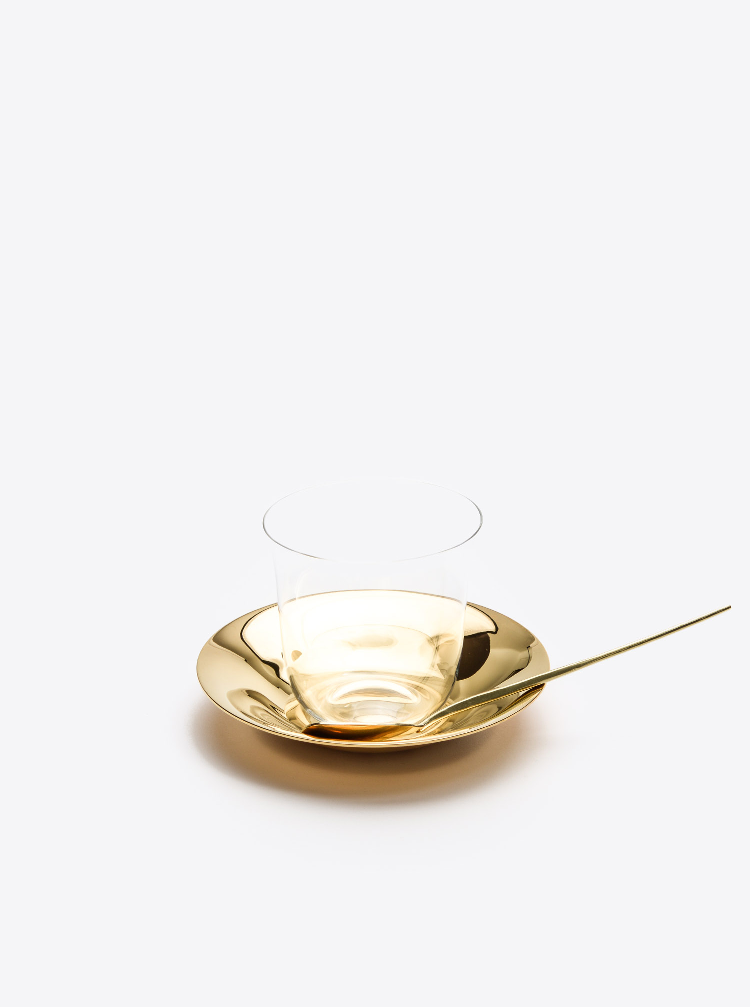 Mocca Glass Set &quot;Lily&quot; with plate in brass gold
