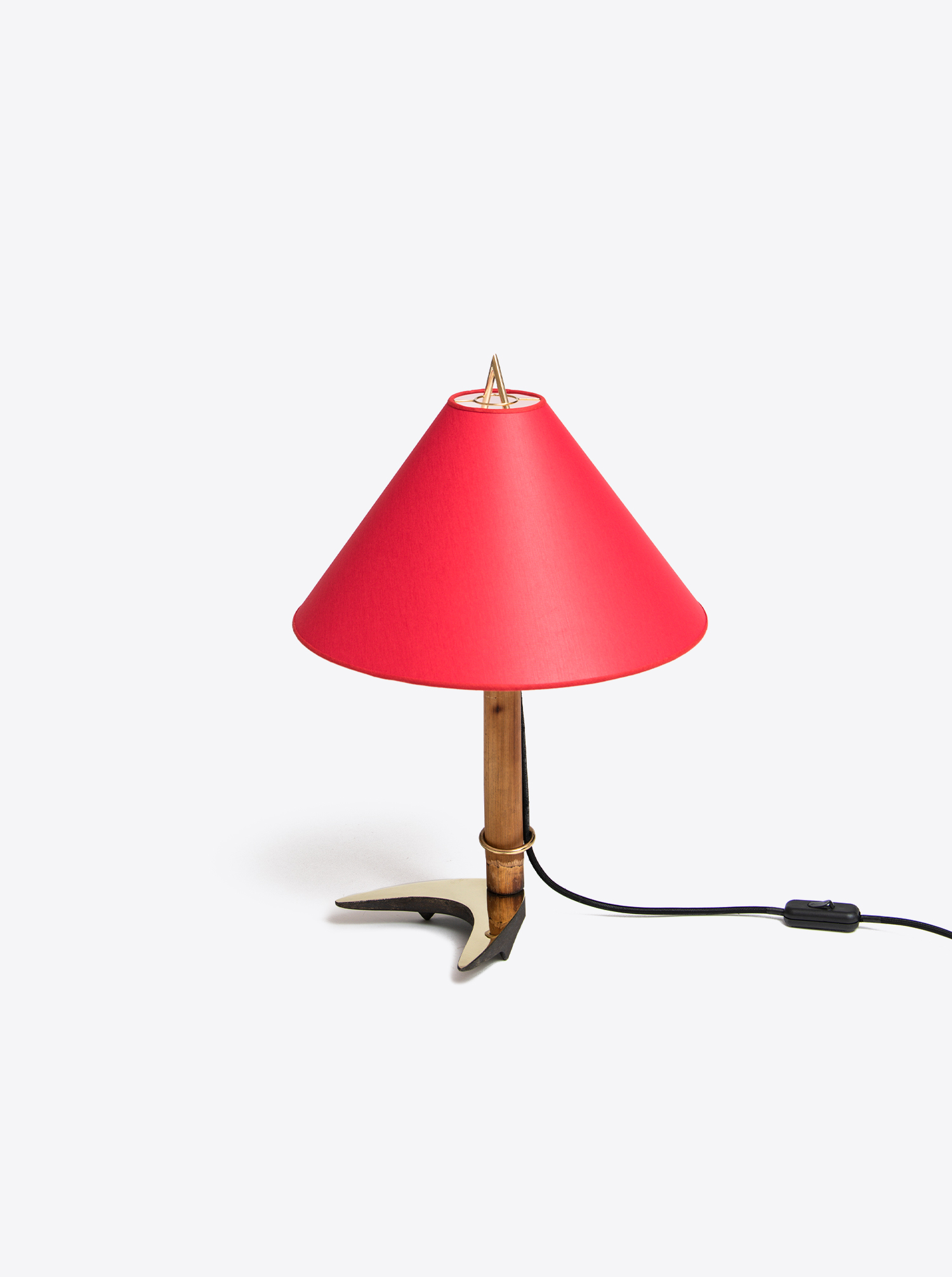 Tiltable table lamp &quot;horseshoe&quot; patinated brass with shade chintz in red