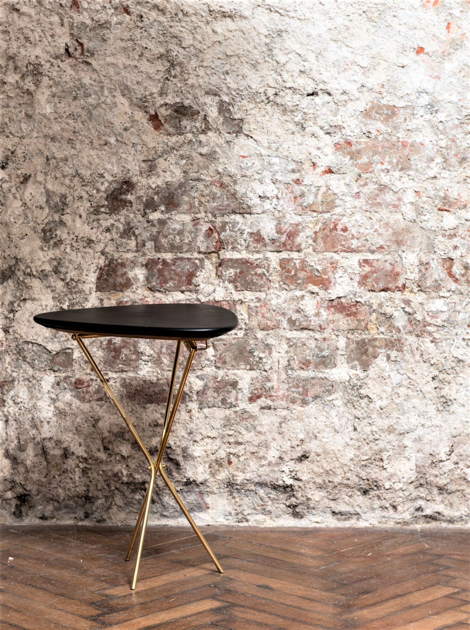 Tripod Table Oak, Leather and Brass