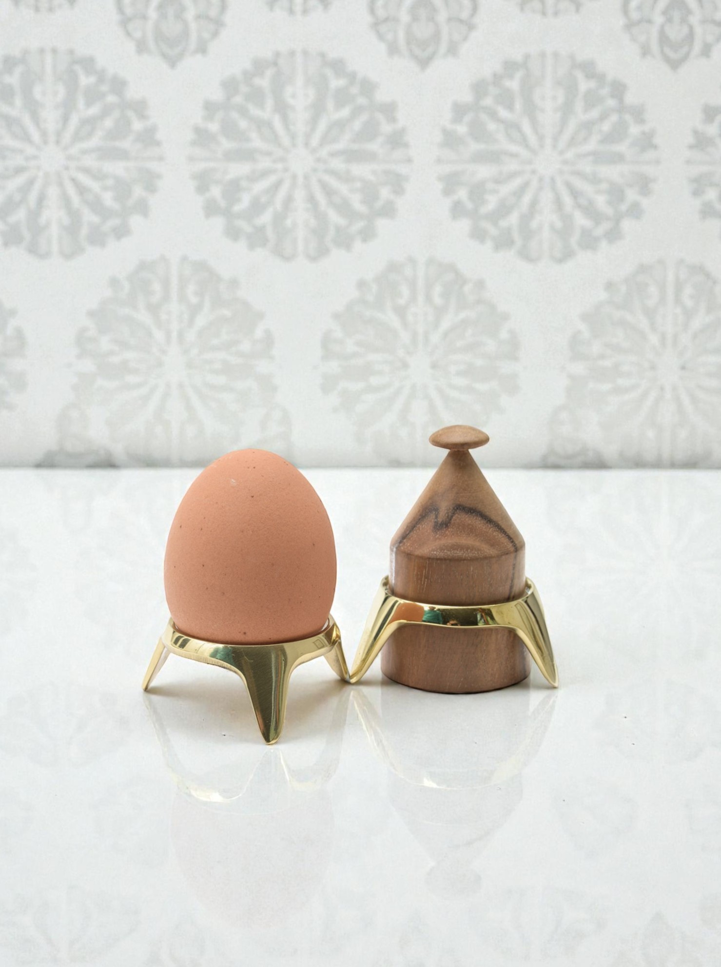 Egg Cup Set with stand Walnut Vintage