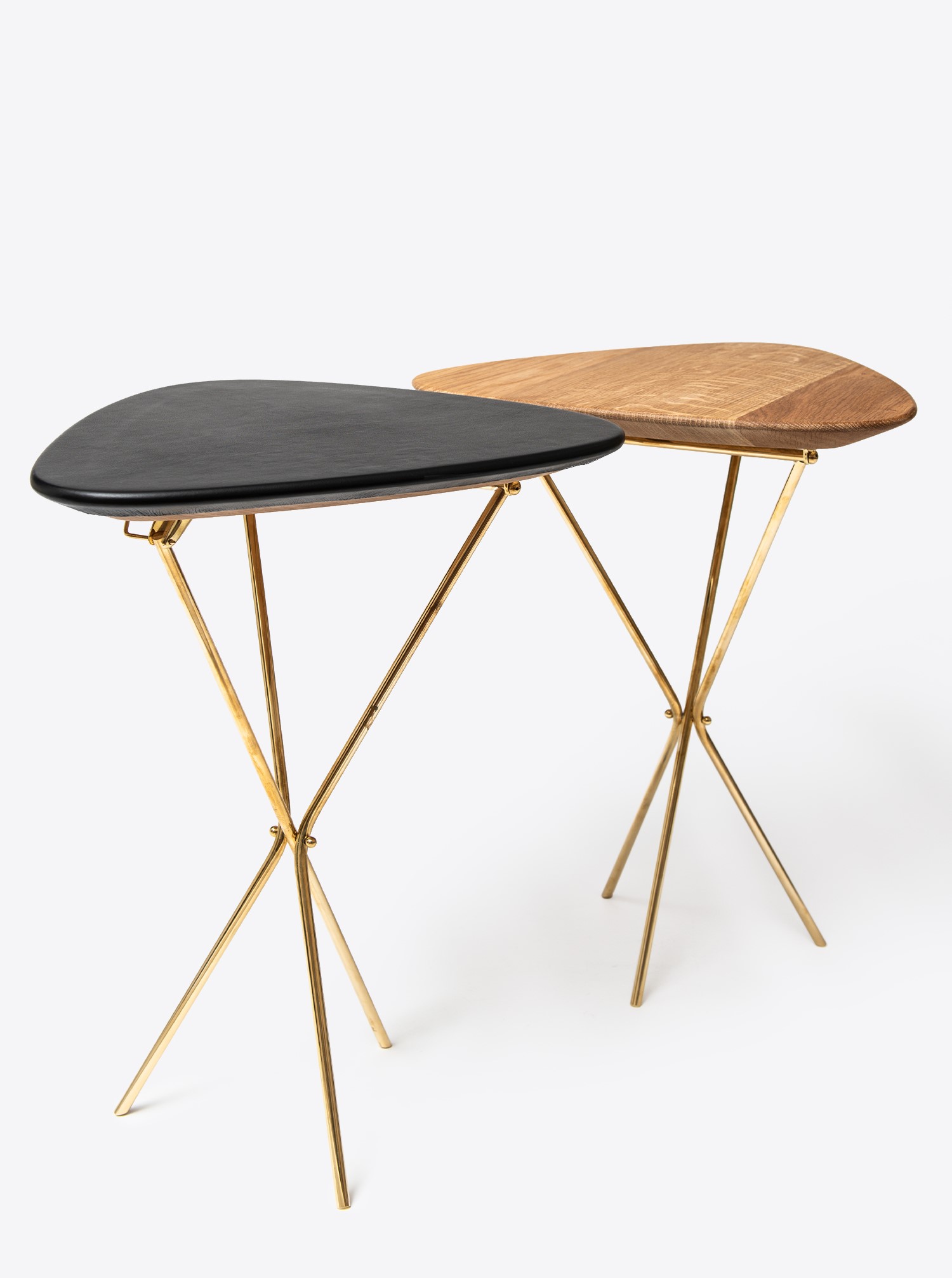 Tripod Table Oak, Leather and Brass