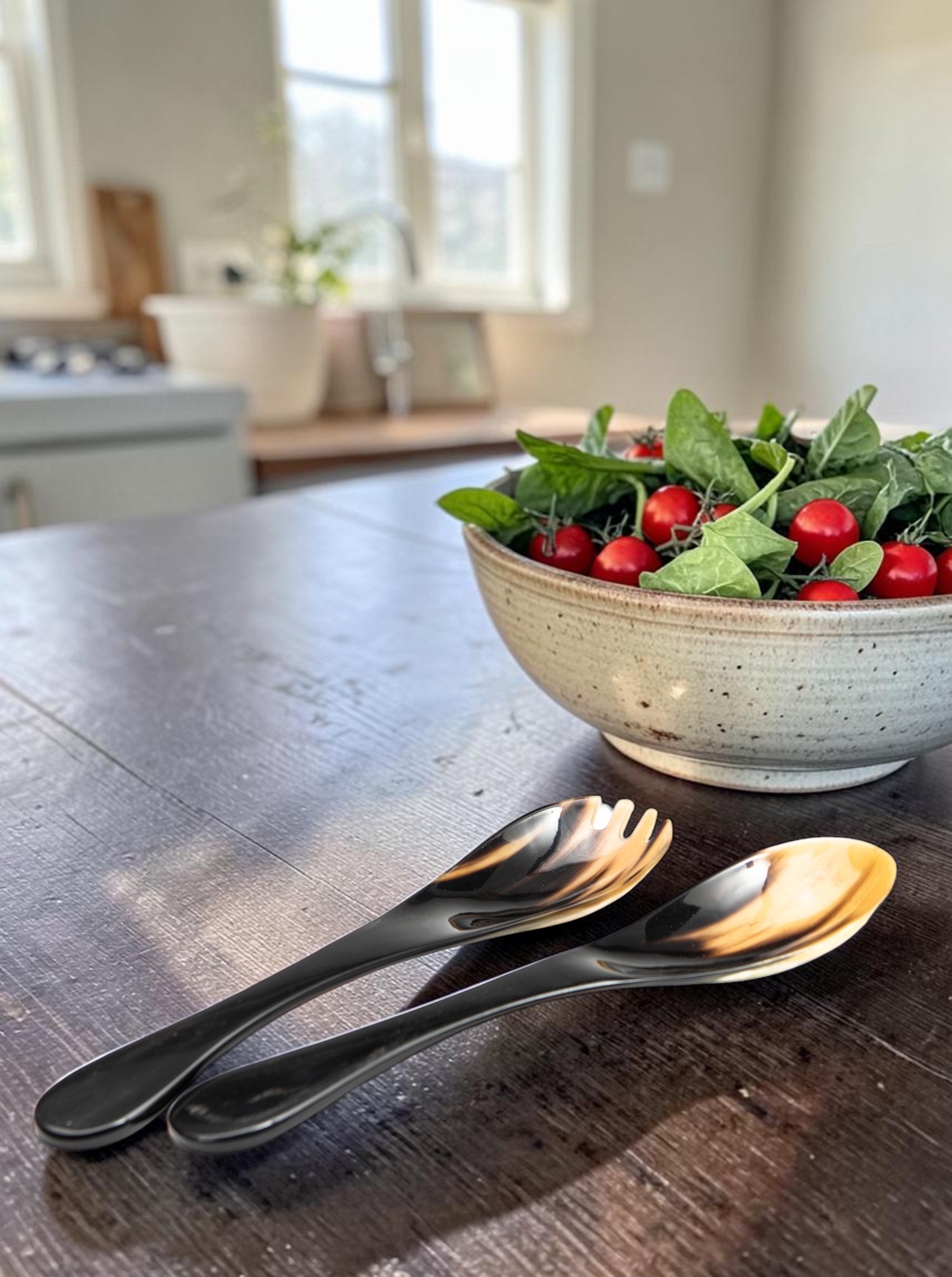 Salad Servers Set Horn dark