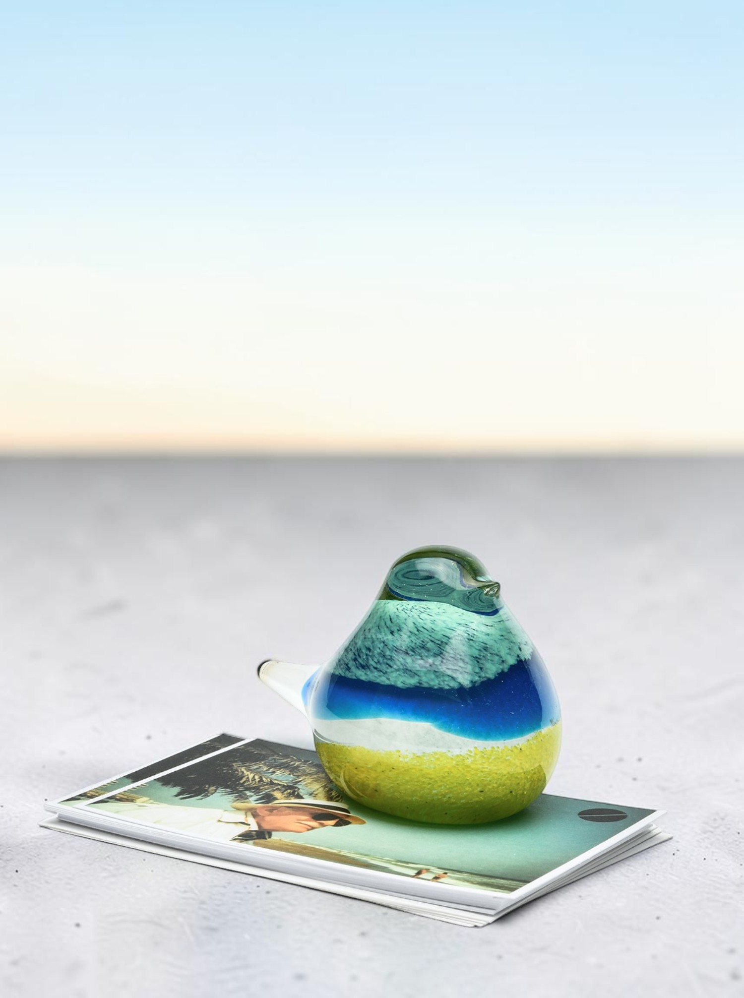 “Atlas” Glass Bird Paperweight – Blue/Yellow