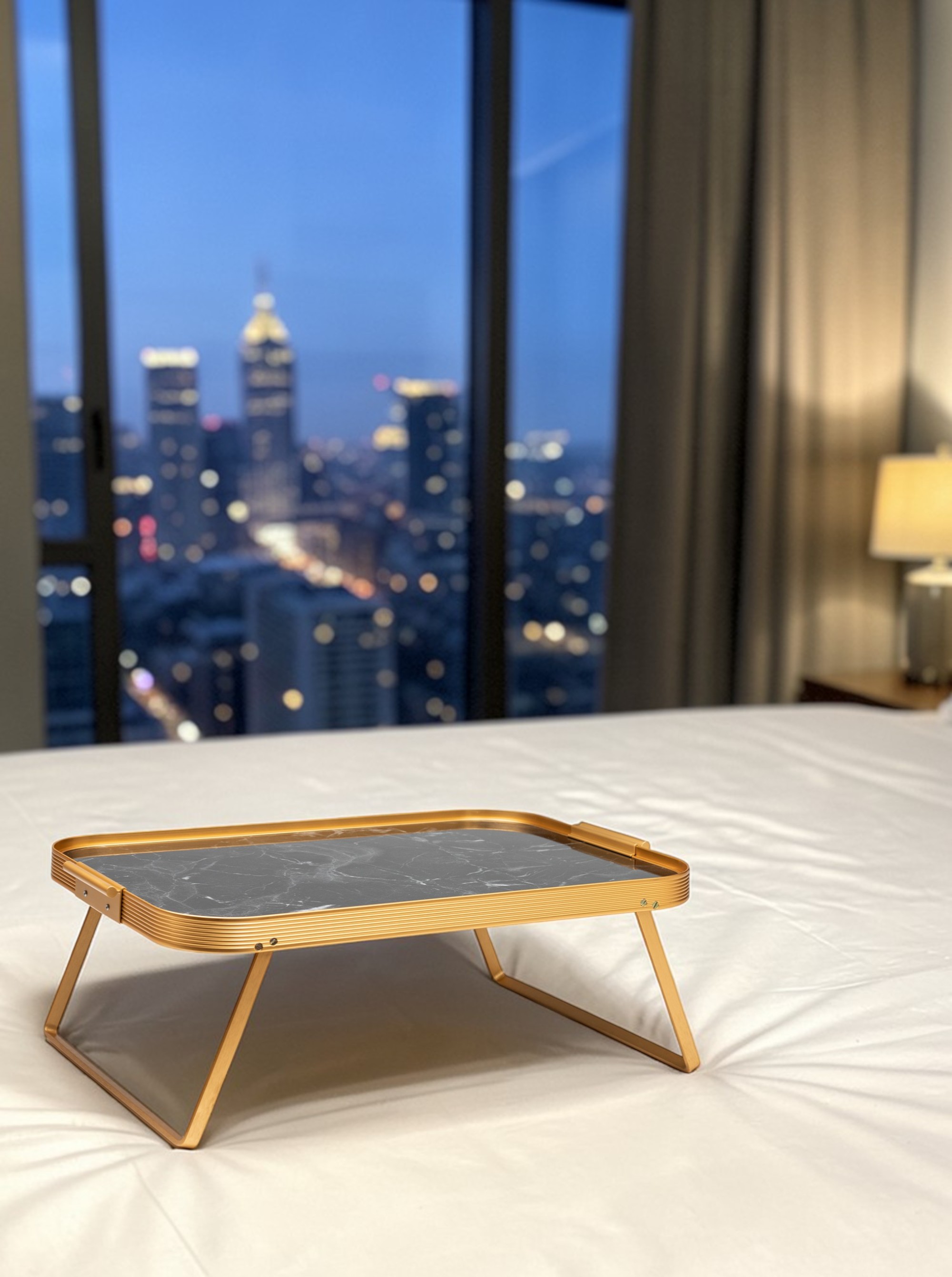 Tablett 51 x 33 cm aufklappbar / Bett Tablett "Marmor schwarz"