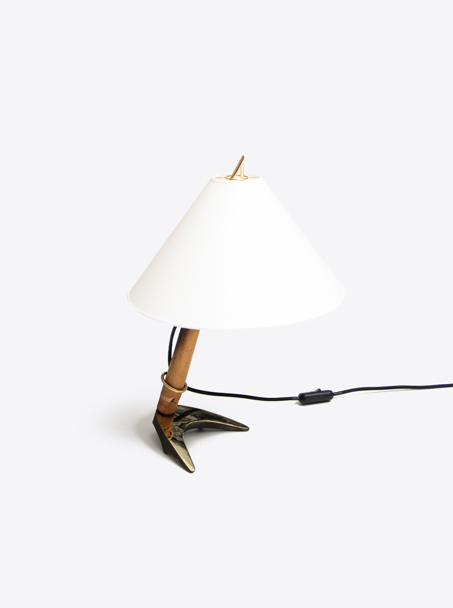 Table lamp &quot;horseshoe&quot; tiltable I patinated brass with shade chintz in white