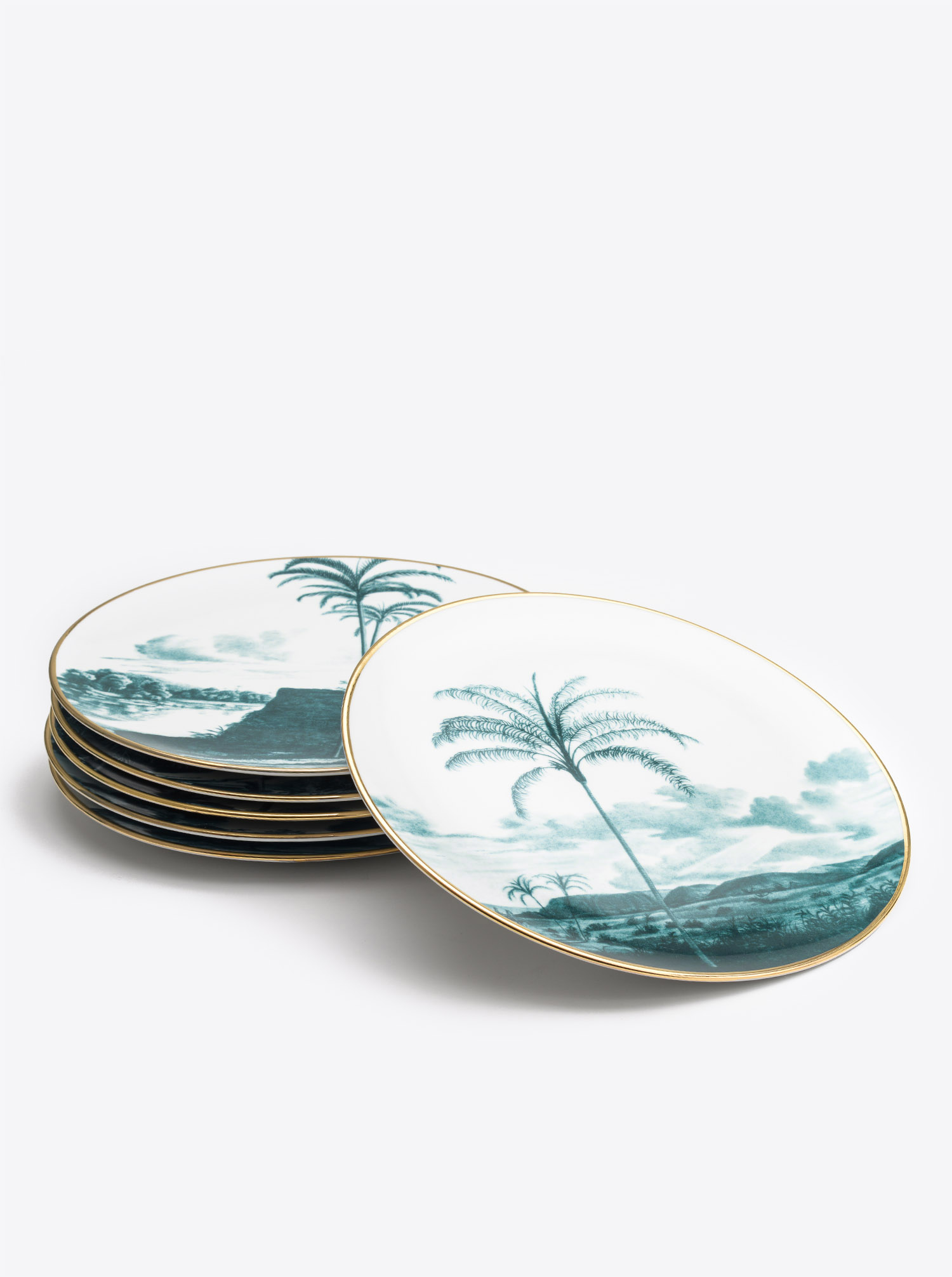 Oval Plate &quot;Las Palmas&quot; bluegreen &amp; gold L38