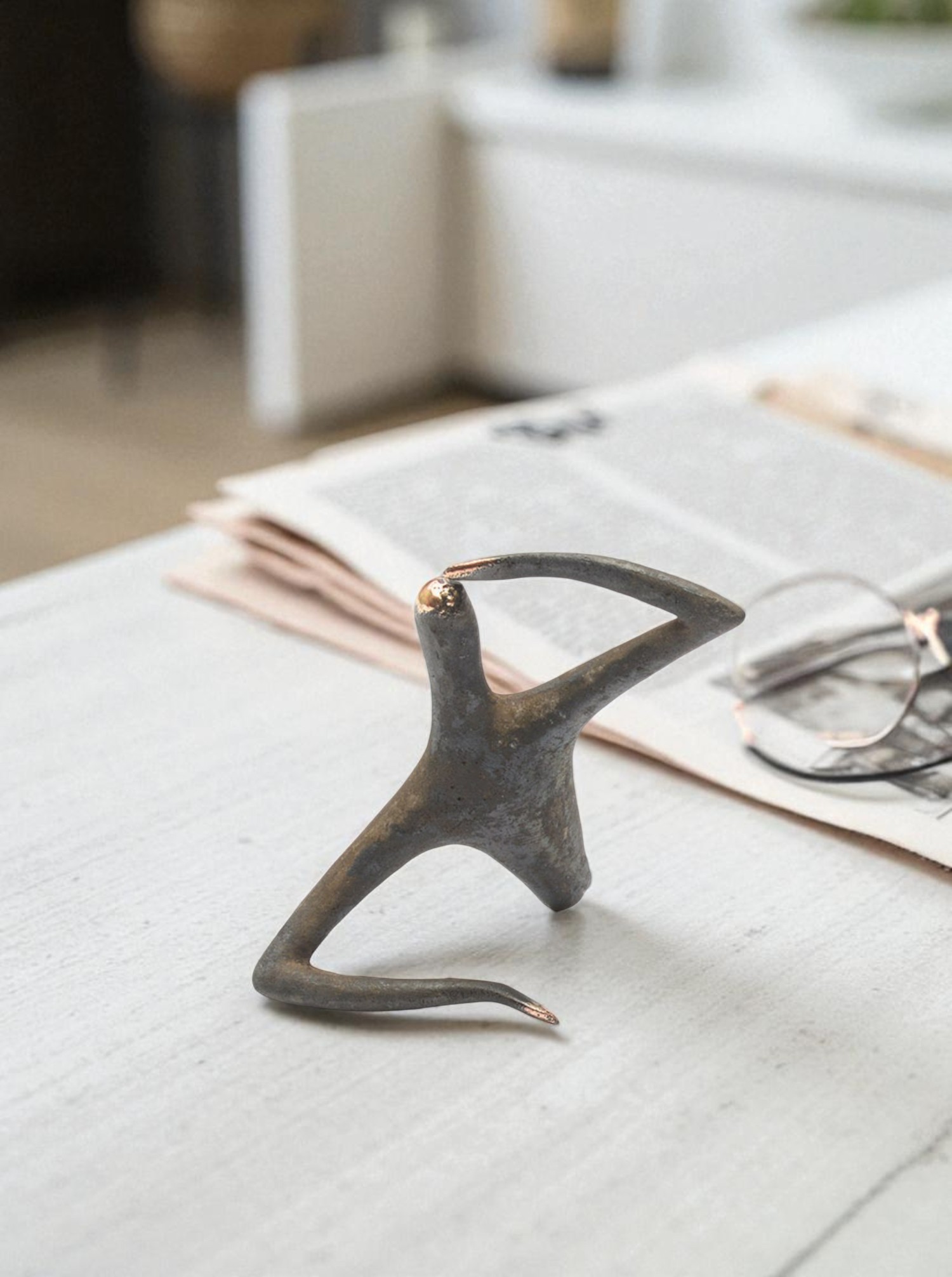 Sculpture "Optimist Pessimist" Brass patinated