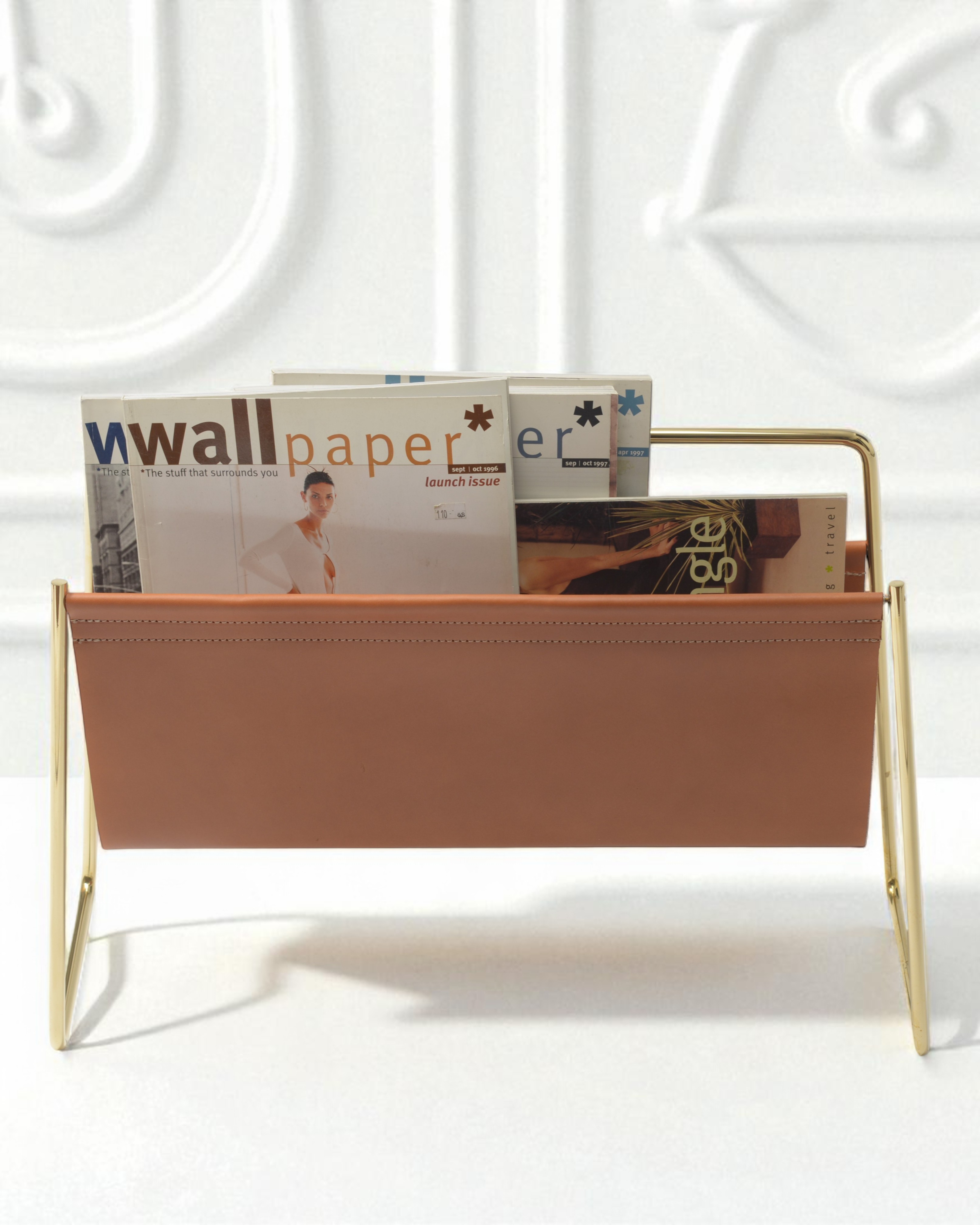 Magazine Rack Cowhide Leather brown L