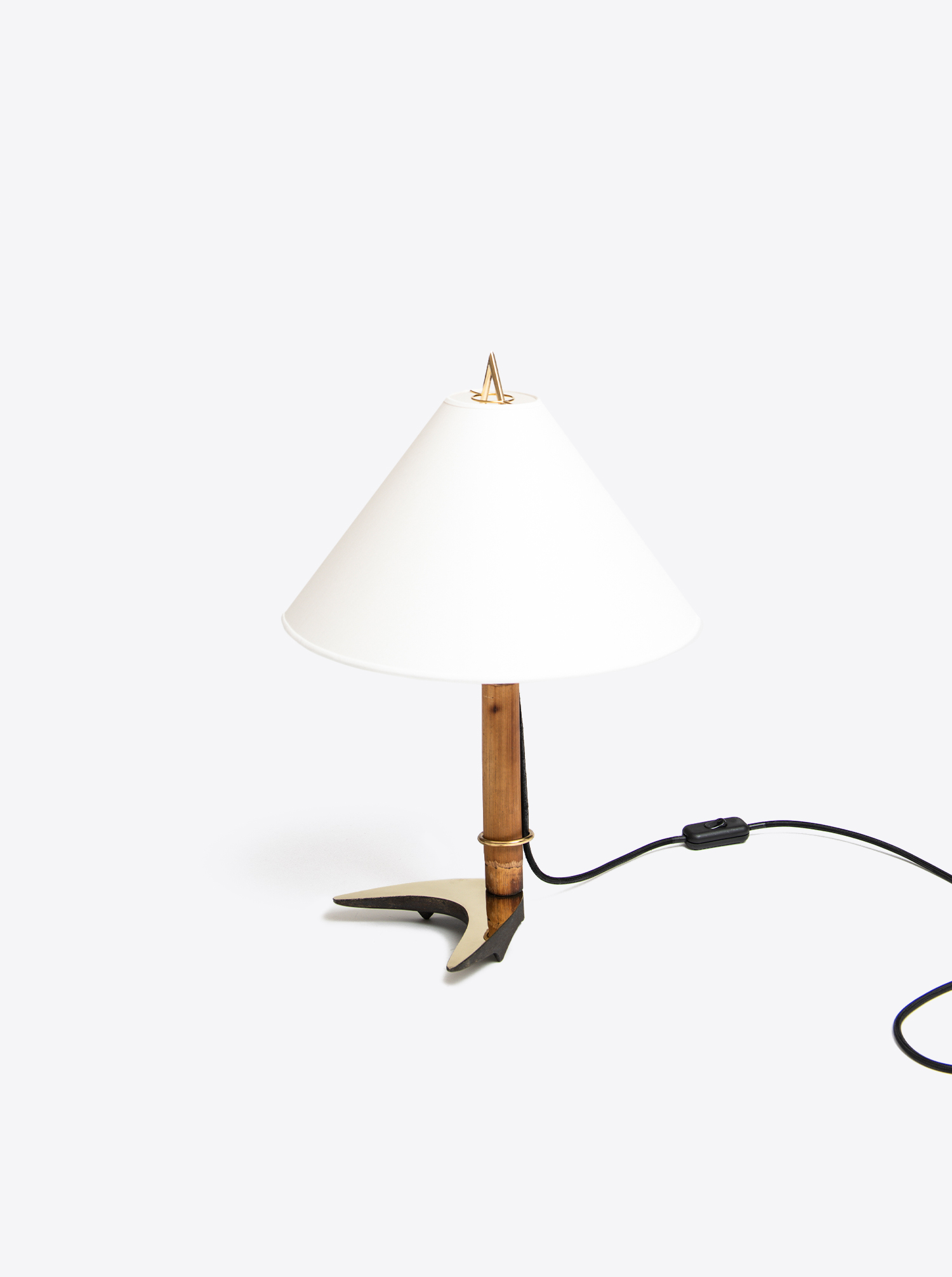 Table lamp &quot;horseshoe&quot; tiltable I patinated brass with shade chintz in white