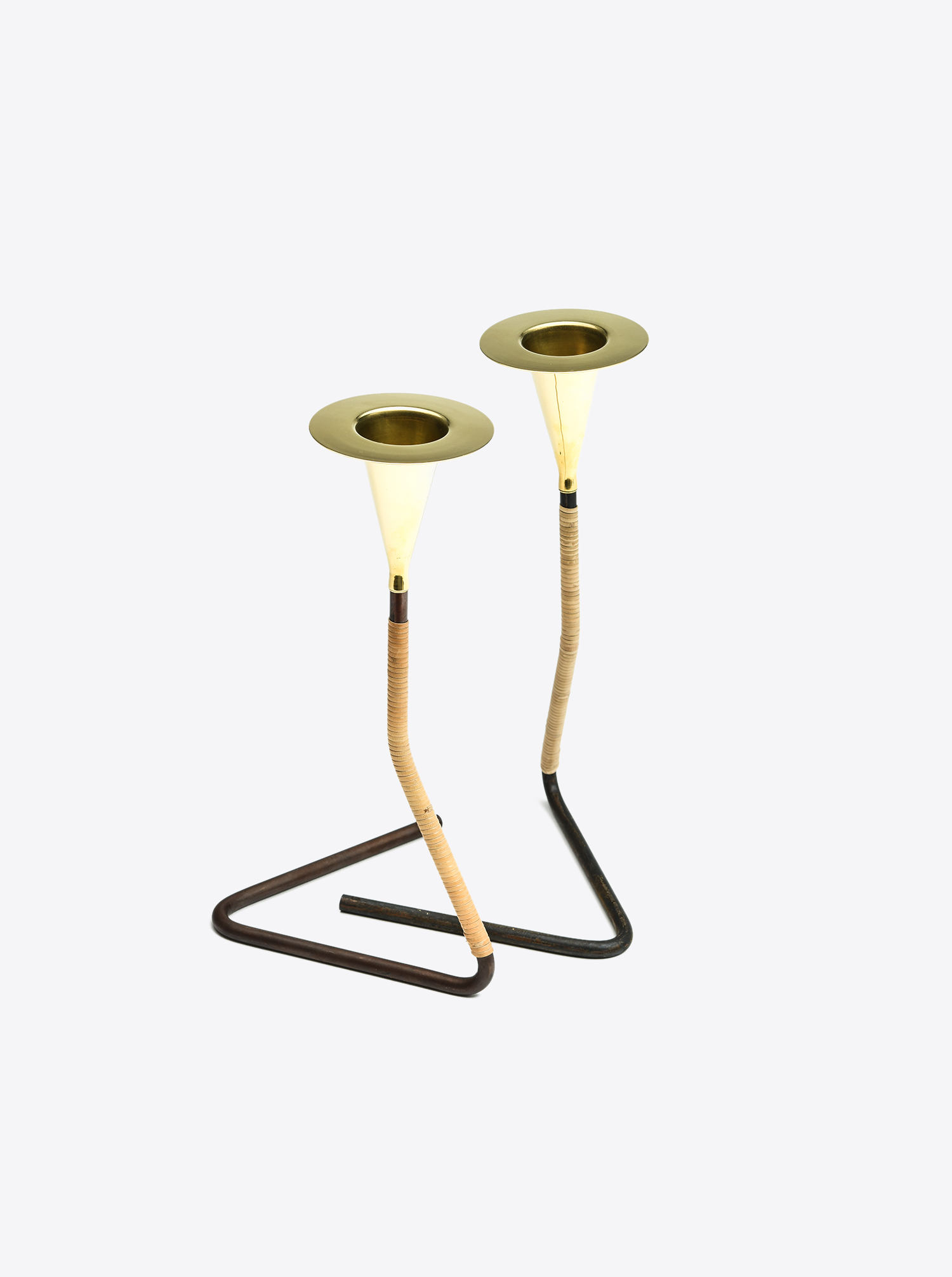 Candleholder &quot;Cobra&quot; Brass patinated Raffia