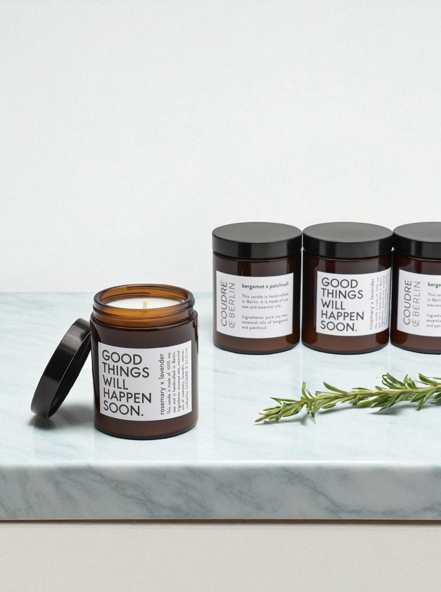 Duftkerze &quot;GOOD THINGS WILL HAPPEN SOON&quot; Lavendel &amp; Rosmarin