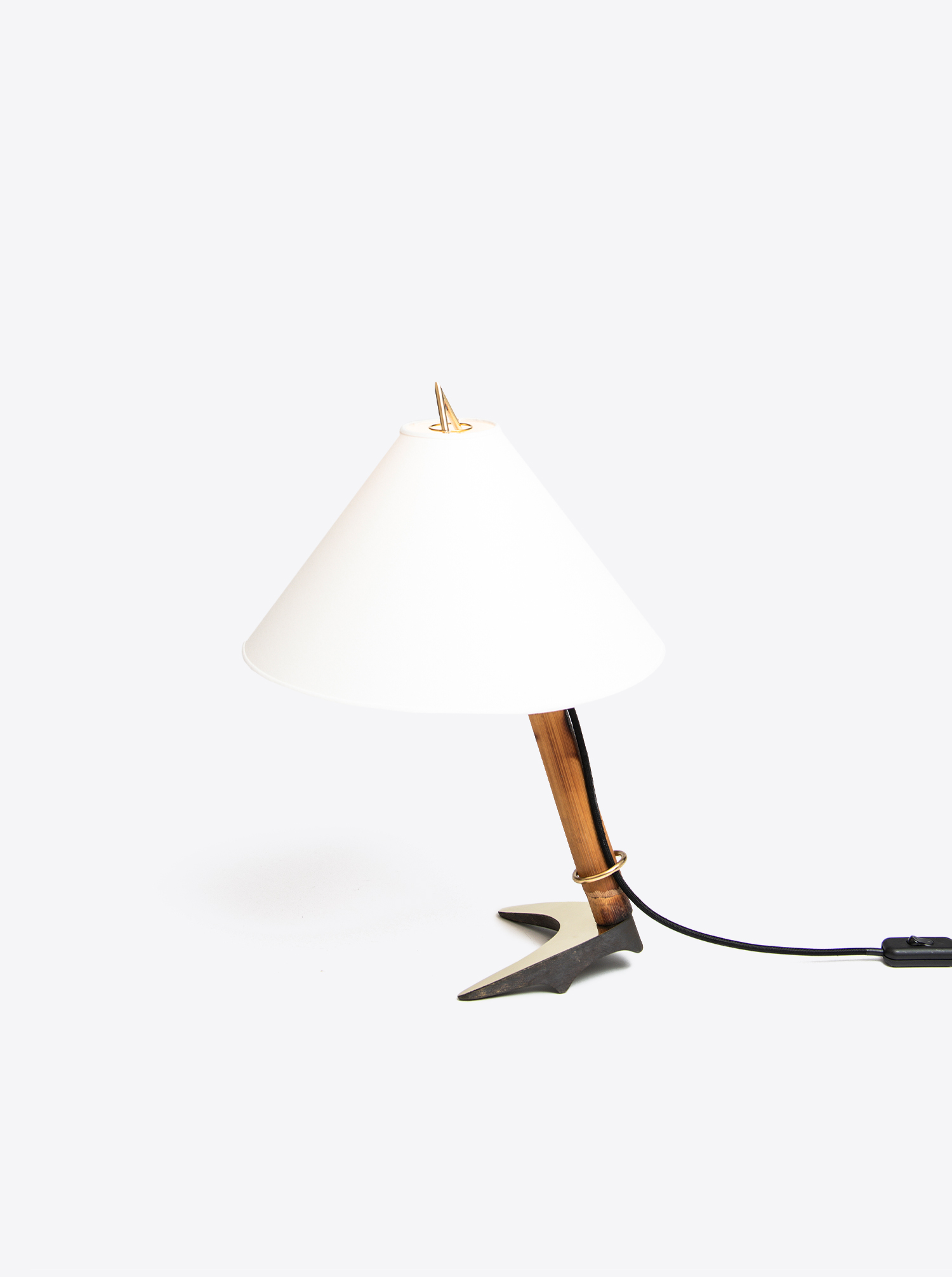 Table lamp &quot;horseshoe&quot; tiltable I patinated brass with shade chintz in white