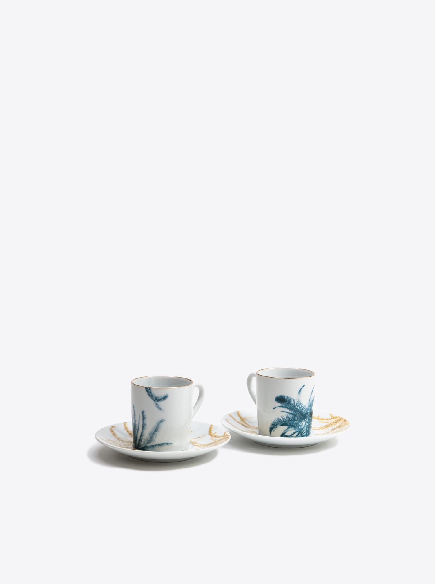 Espresso Set A &quot;Las Palmas&quot; 2 in bluegreen with gold and sepia D21