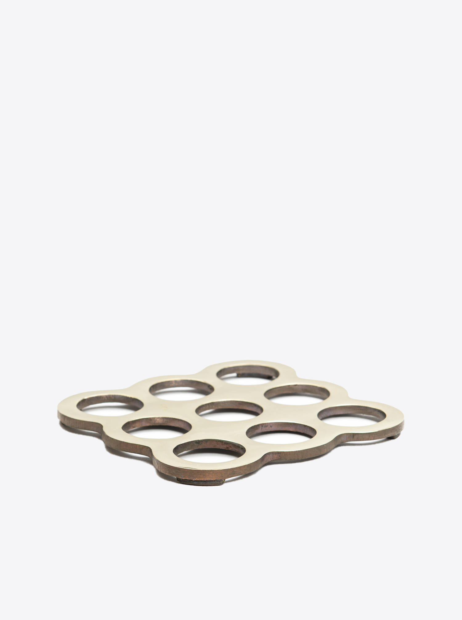 Trivet square polished and patinated brass