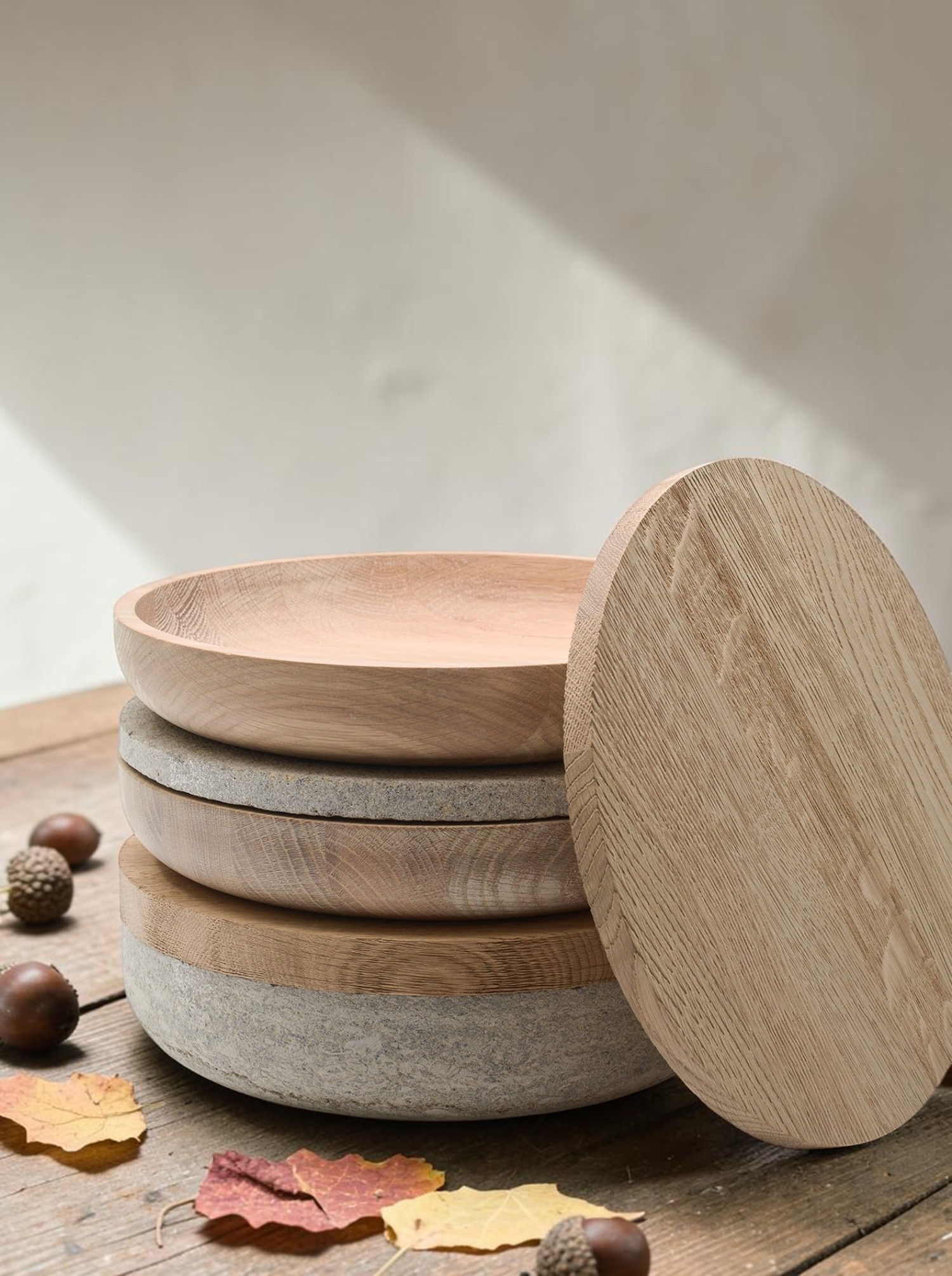 Bowl Oak D30 with lid Limestone