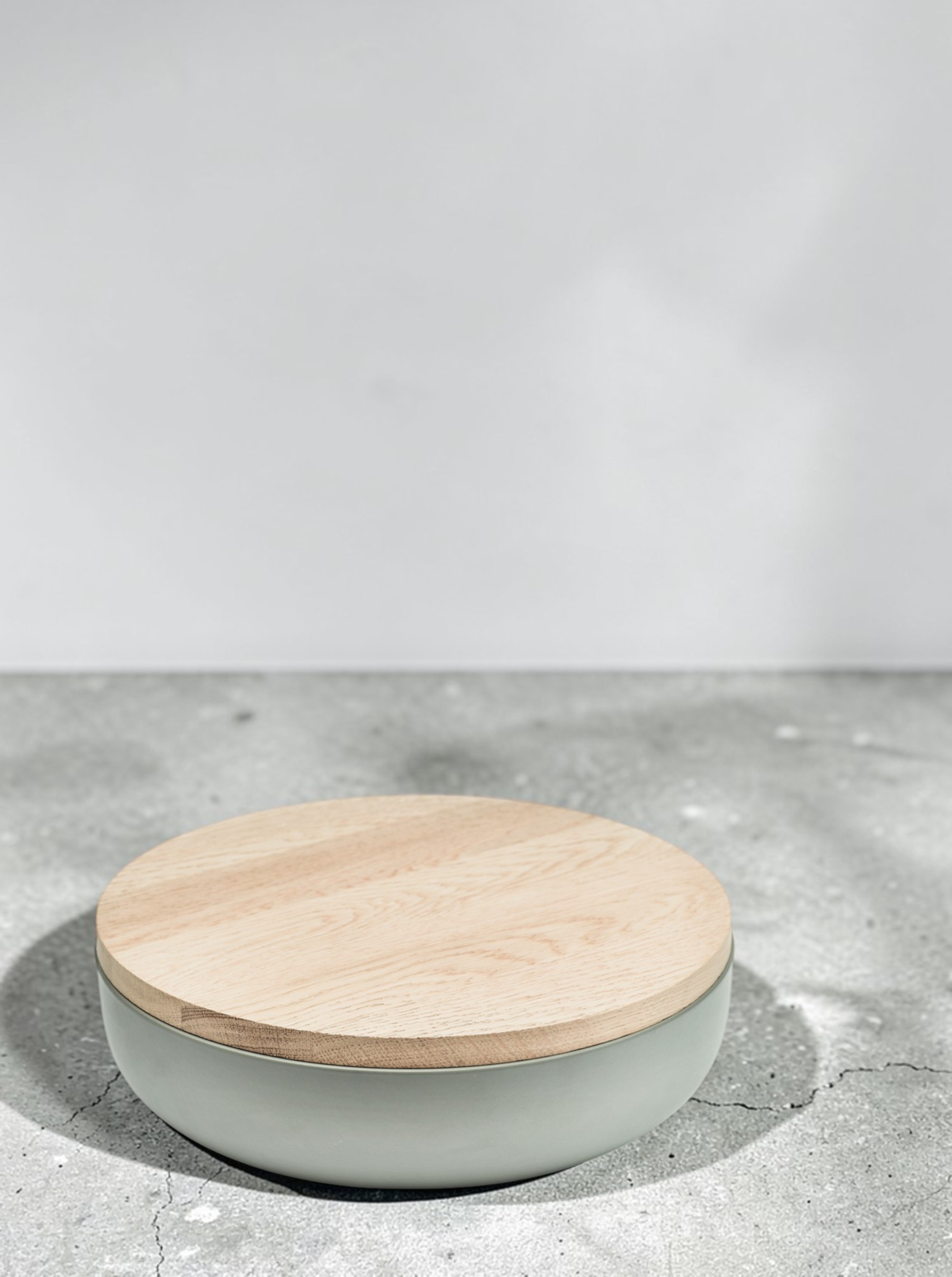 Schale Keramik grau D30 mit Deckel Eiche