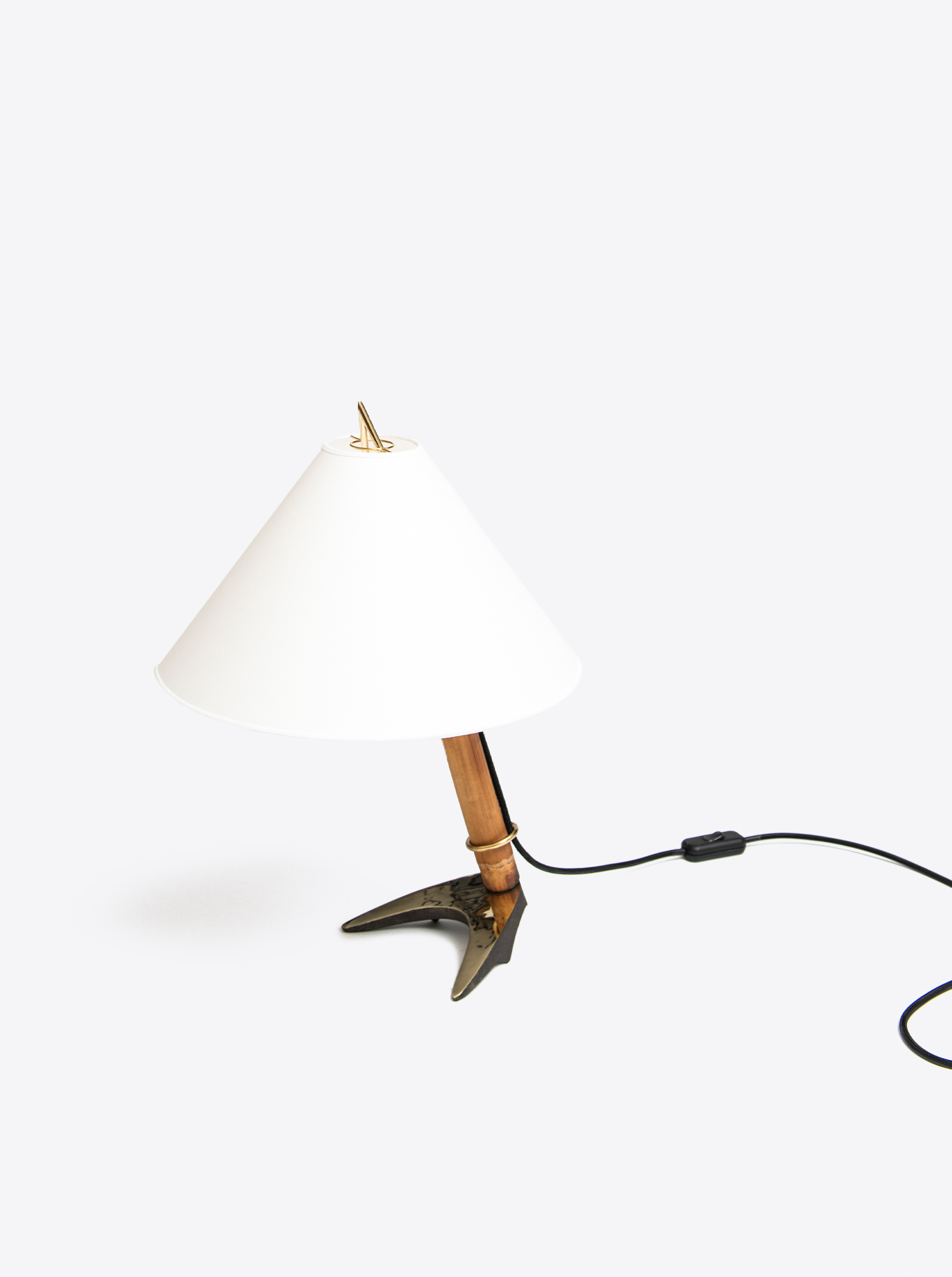 Table lamp &quot;horseshoe&quot; tiltable I patinated brass with shade chintz in white