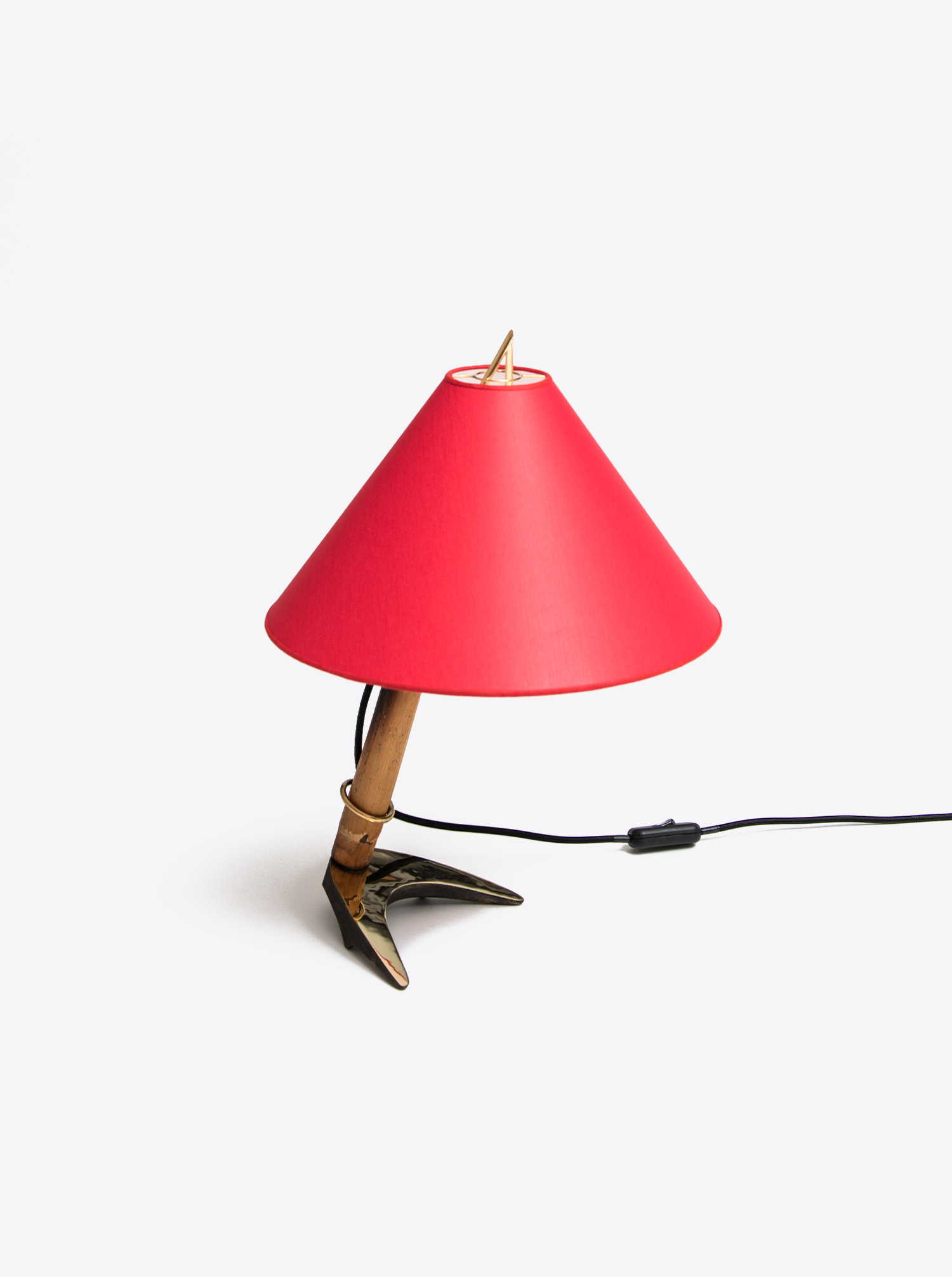 Tiltable table lamp &quot;horseshoe&quot; patinated brass with shade chintz in red