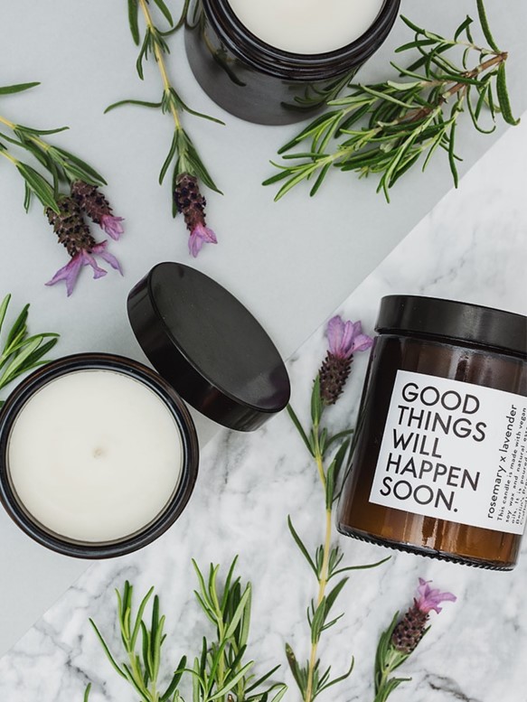 Scented Candle &quot;GOOD THINGS WILL HAPPEN SOON&quot; Lavender &amp; Rosemary