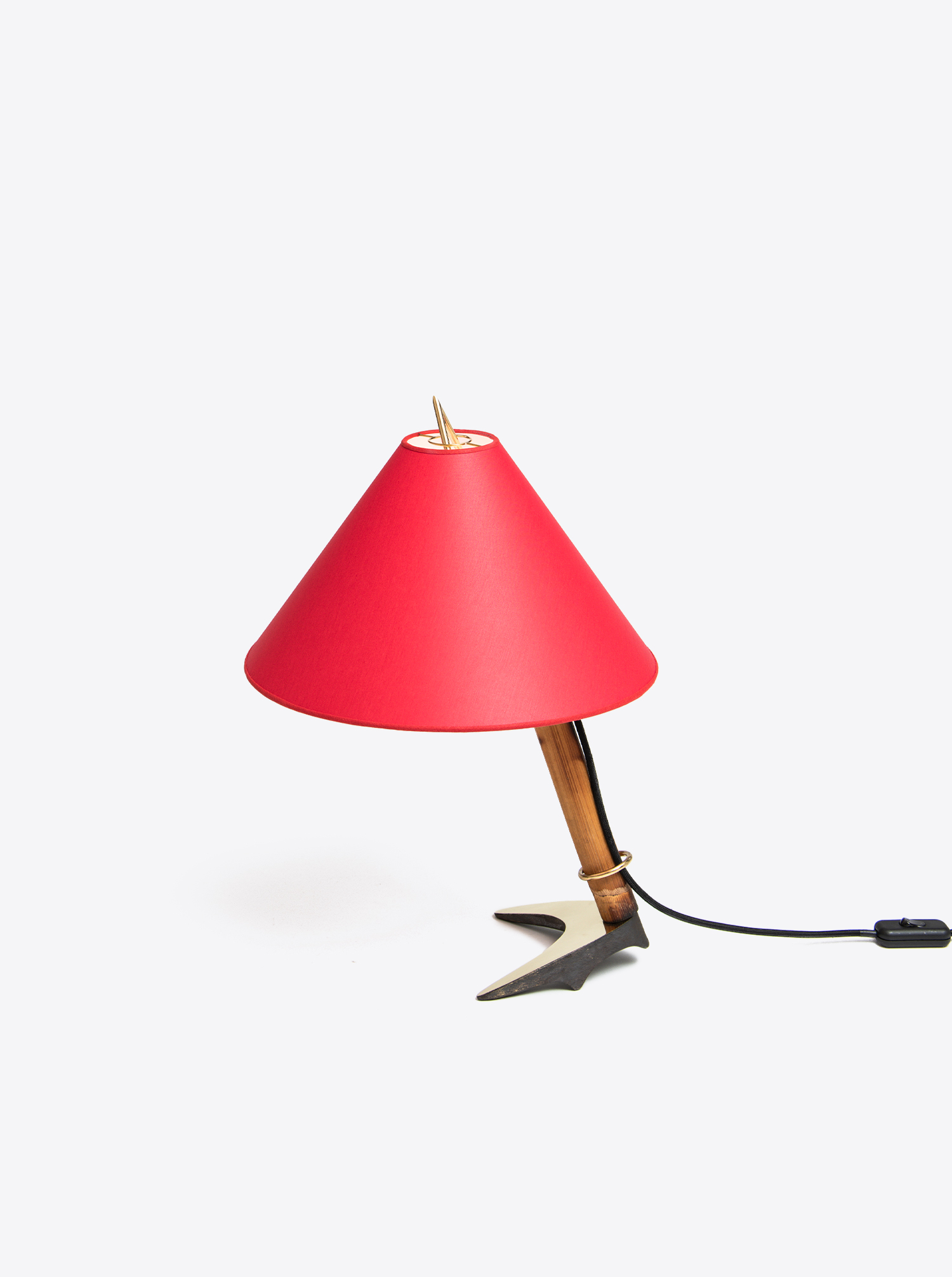 Tiltable table lamp &quot;horseshoe&quot; patinated brass with shade chintz in red