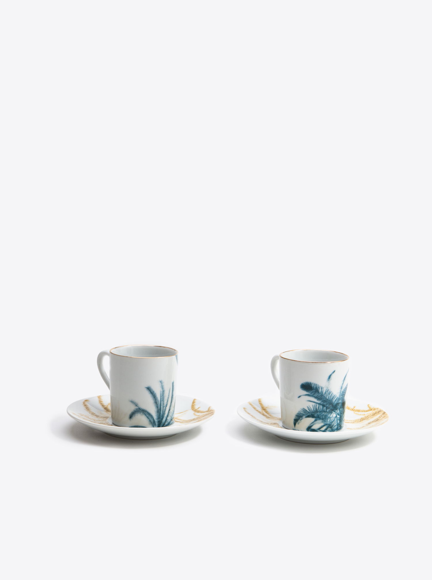 Espresso Set A &quot;Las Palmas&quot; 2 in bluegreen with gold and sepia D21