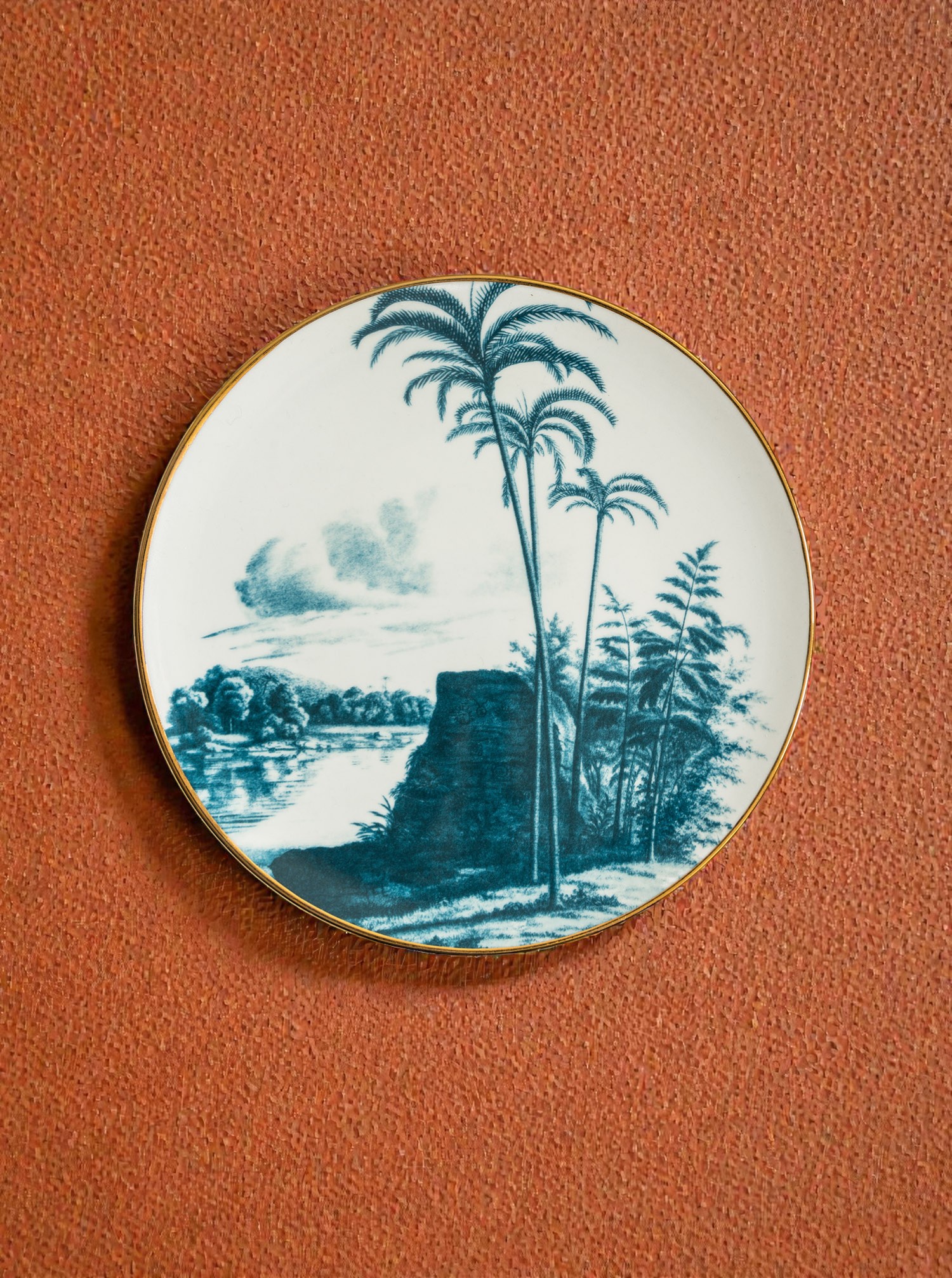 Plate Set A "Las Palmas" 2 pieces bluegreen &amp; gold D28