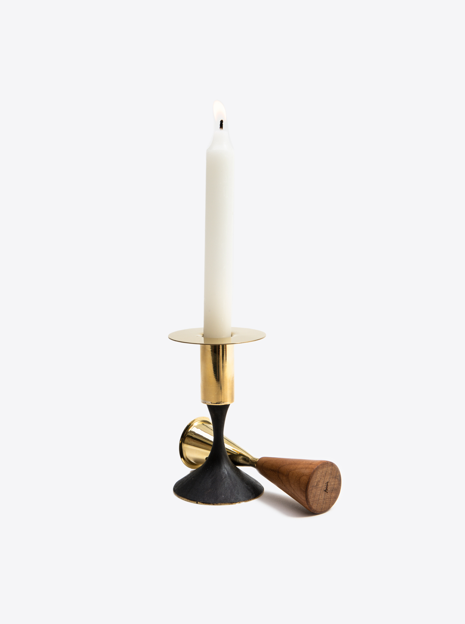 Candle Snuffer Brass polished and Walnut