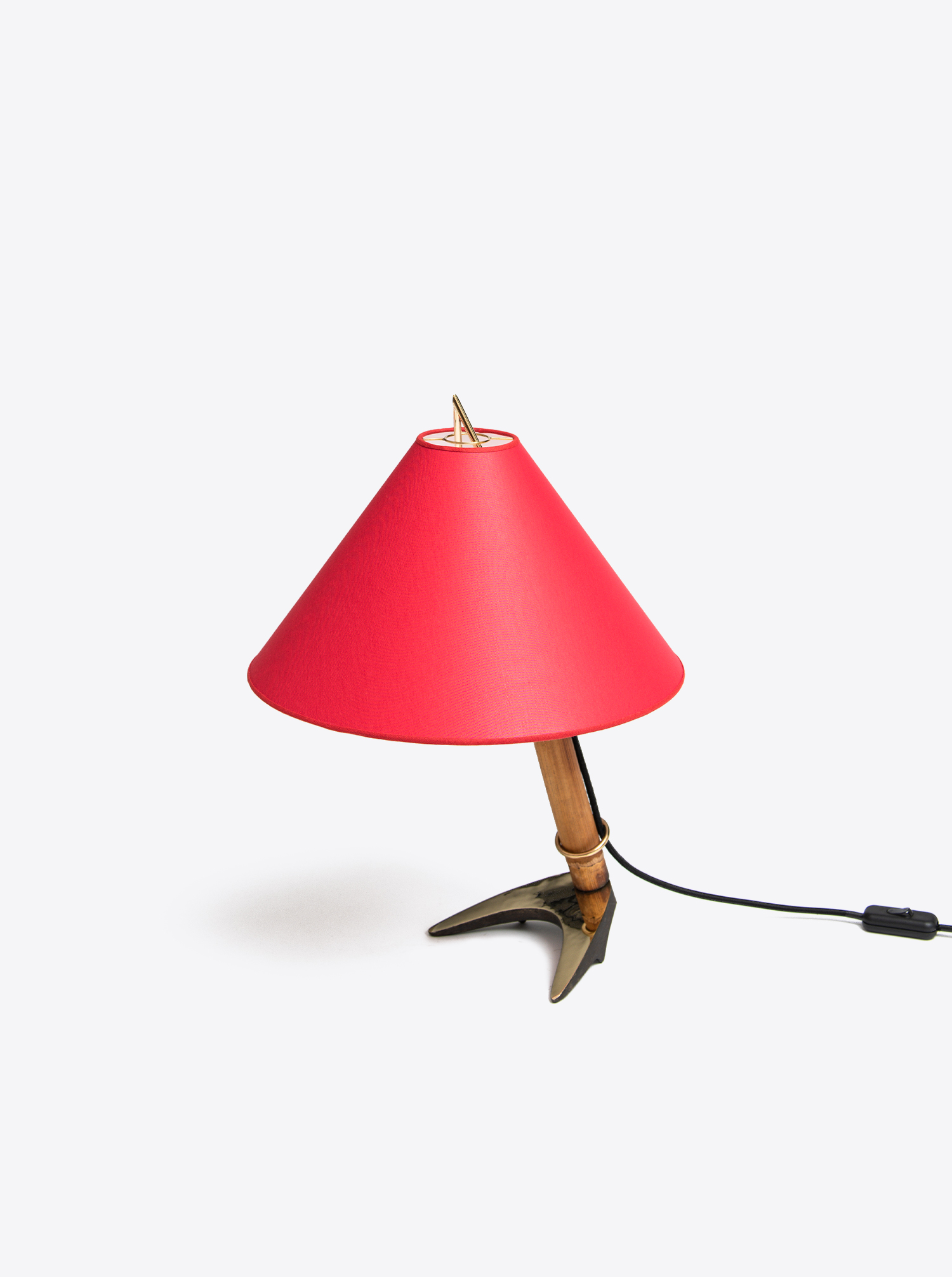 Tiltable table lamp &quot;horseshoe&quot; patinated brass with shade chintz in red