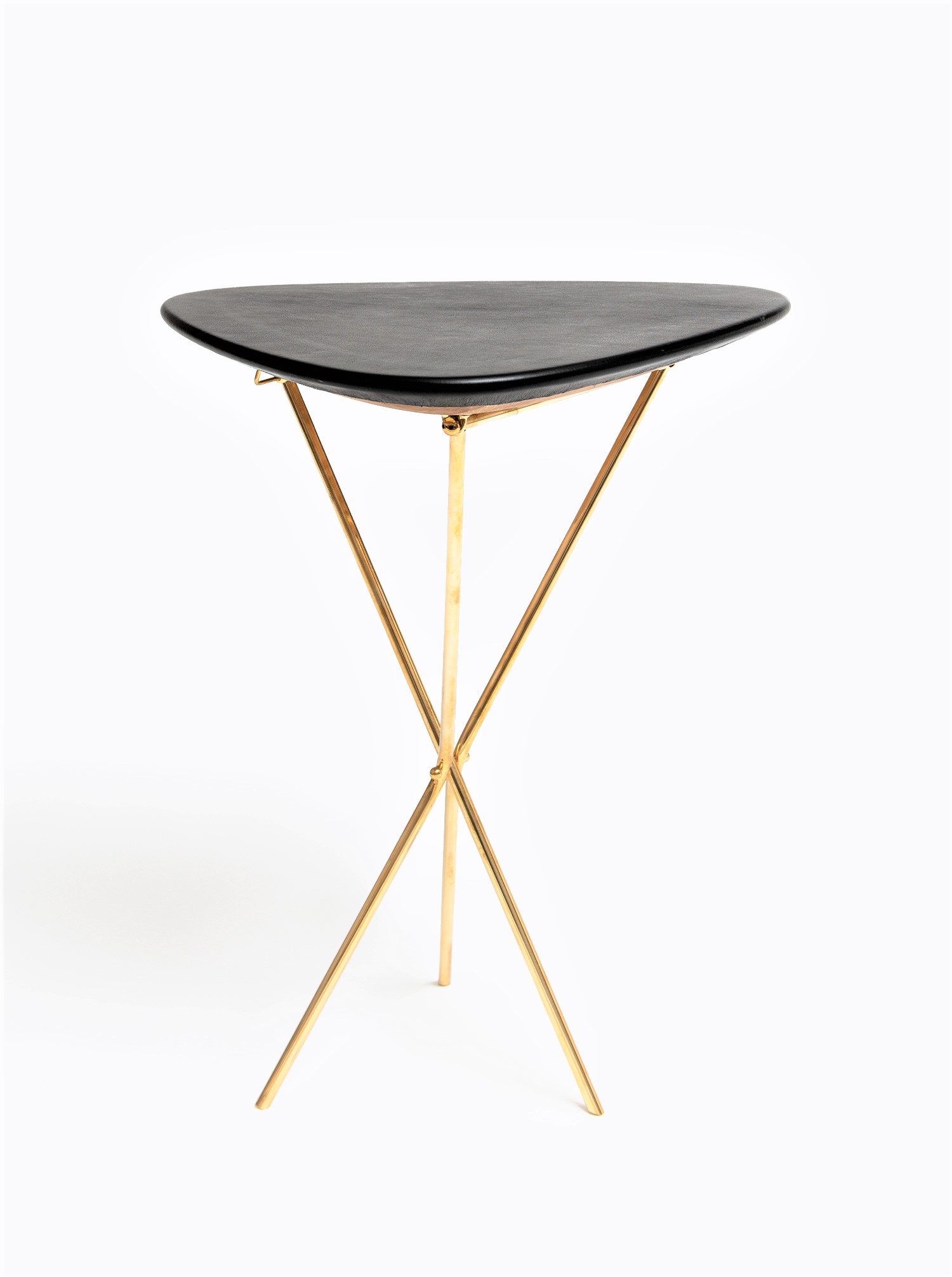 Tripod Table Oak, Leather and Brass