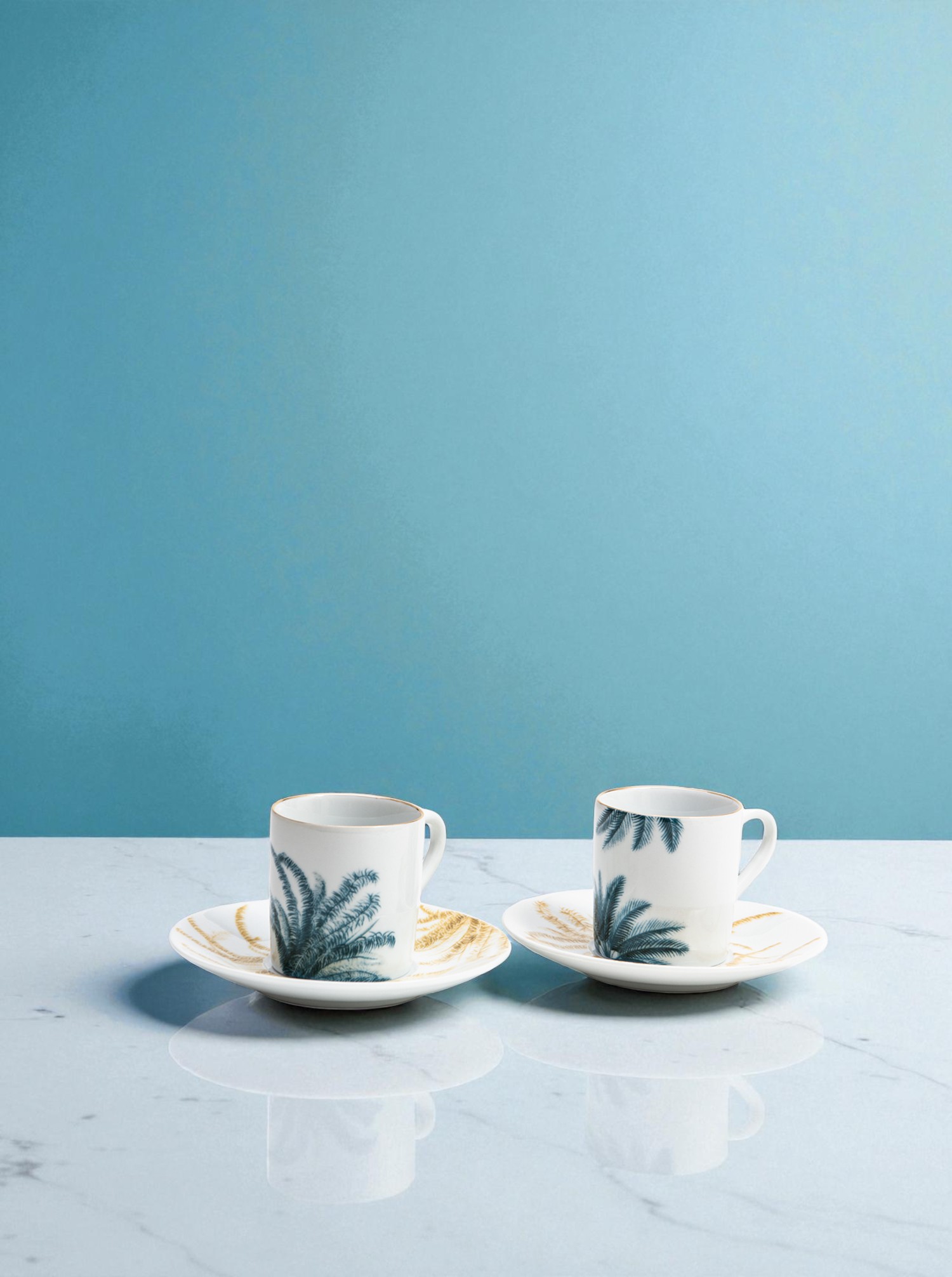 Espresso Set B &quot;Las Palmas&quot; 2 in bluegreen with gold and sepia D21