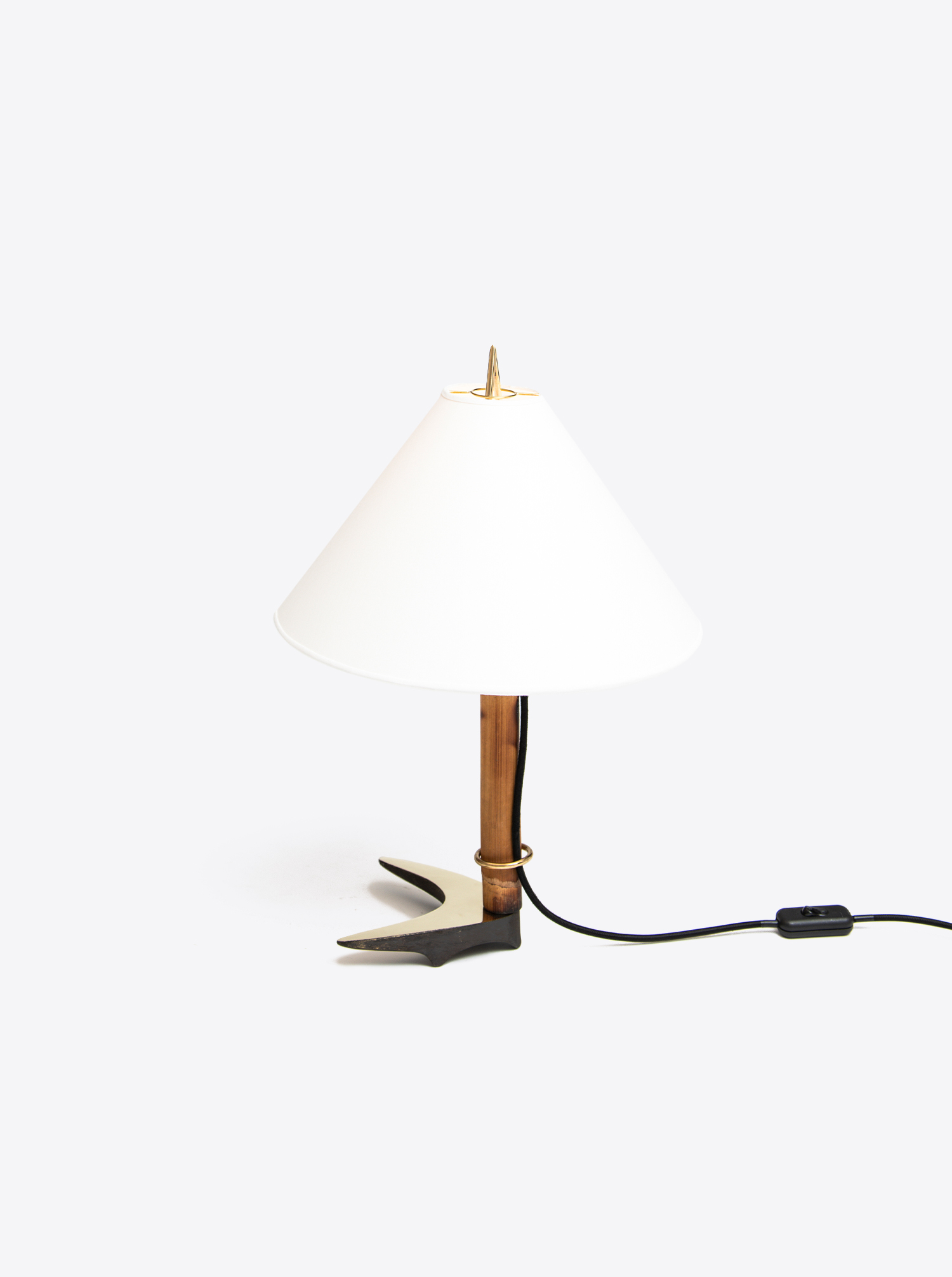 Table lamp &quot;horseshoe&quot; tiltable I patinated brass with shade chintz in white