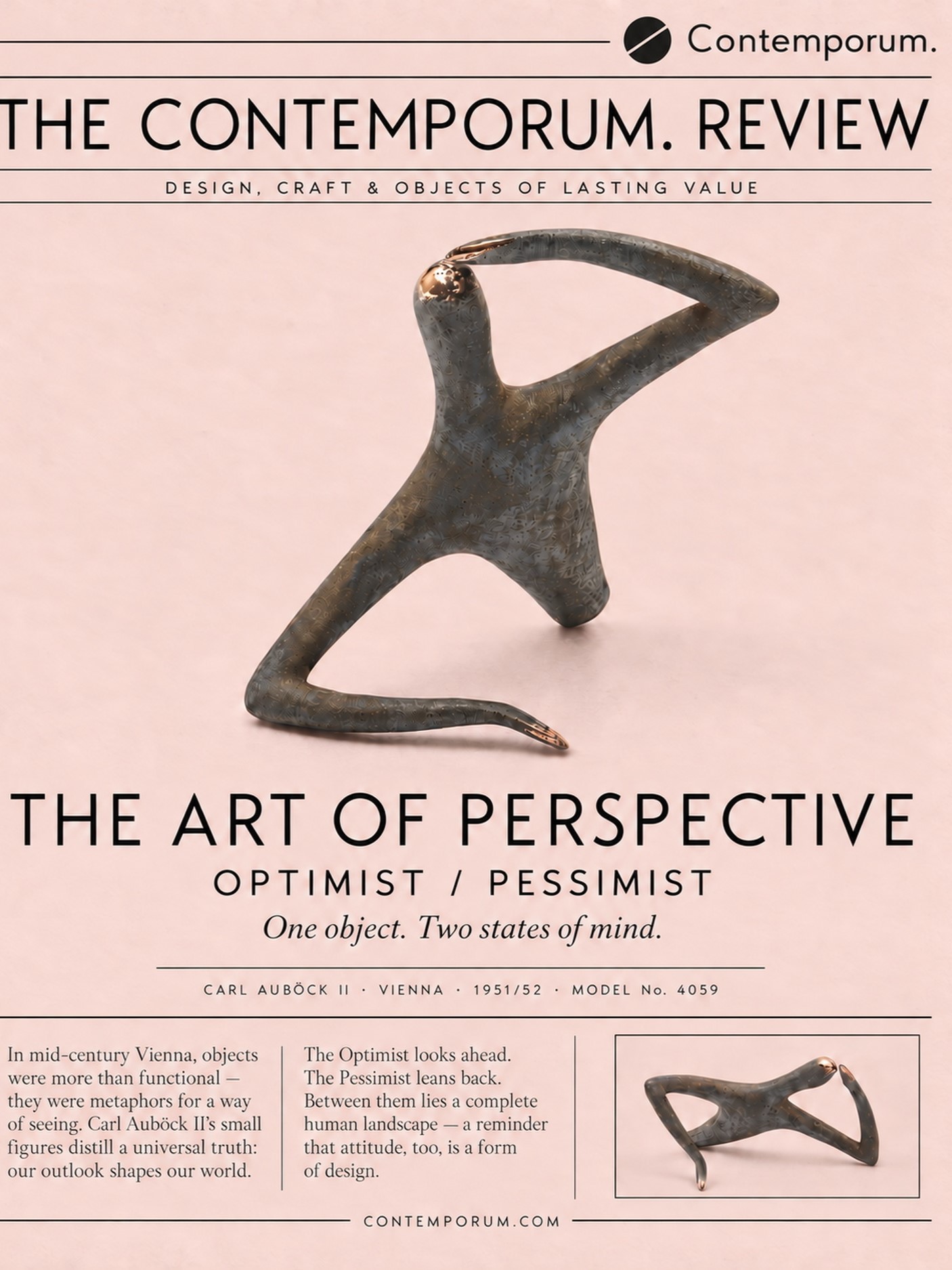 Sculpture "Optimist Pessimist" - Brass patinated