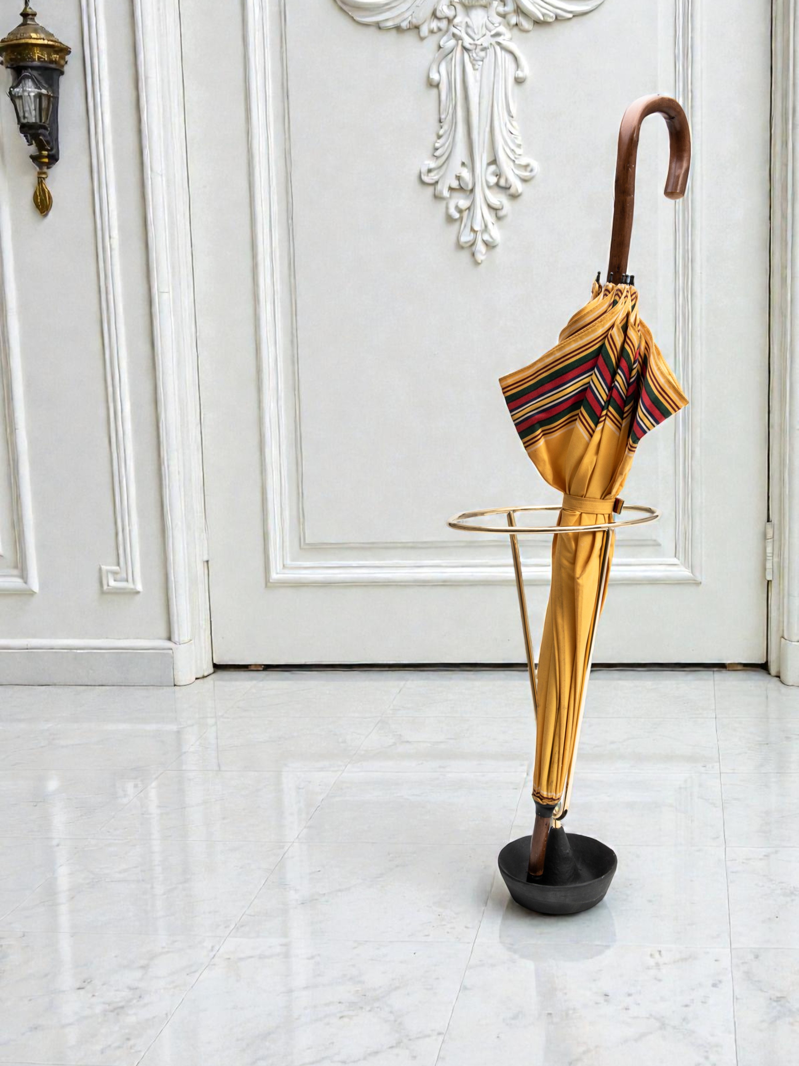 Umbrella stand polished brass base painted matt black