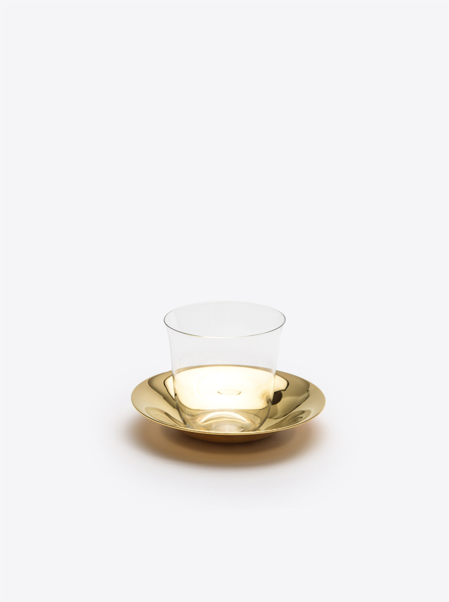 Mocca Glass Set &quot;Lily&quot; with plate in brass gold