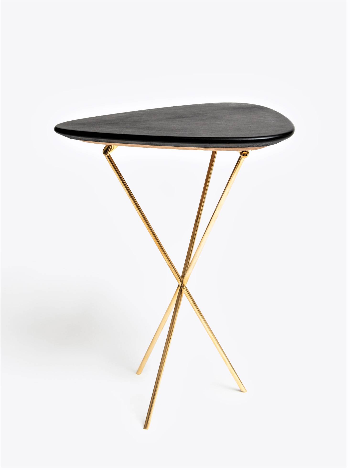 Tripod Table Oak, Leather and Brass