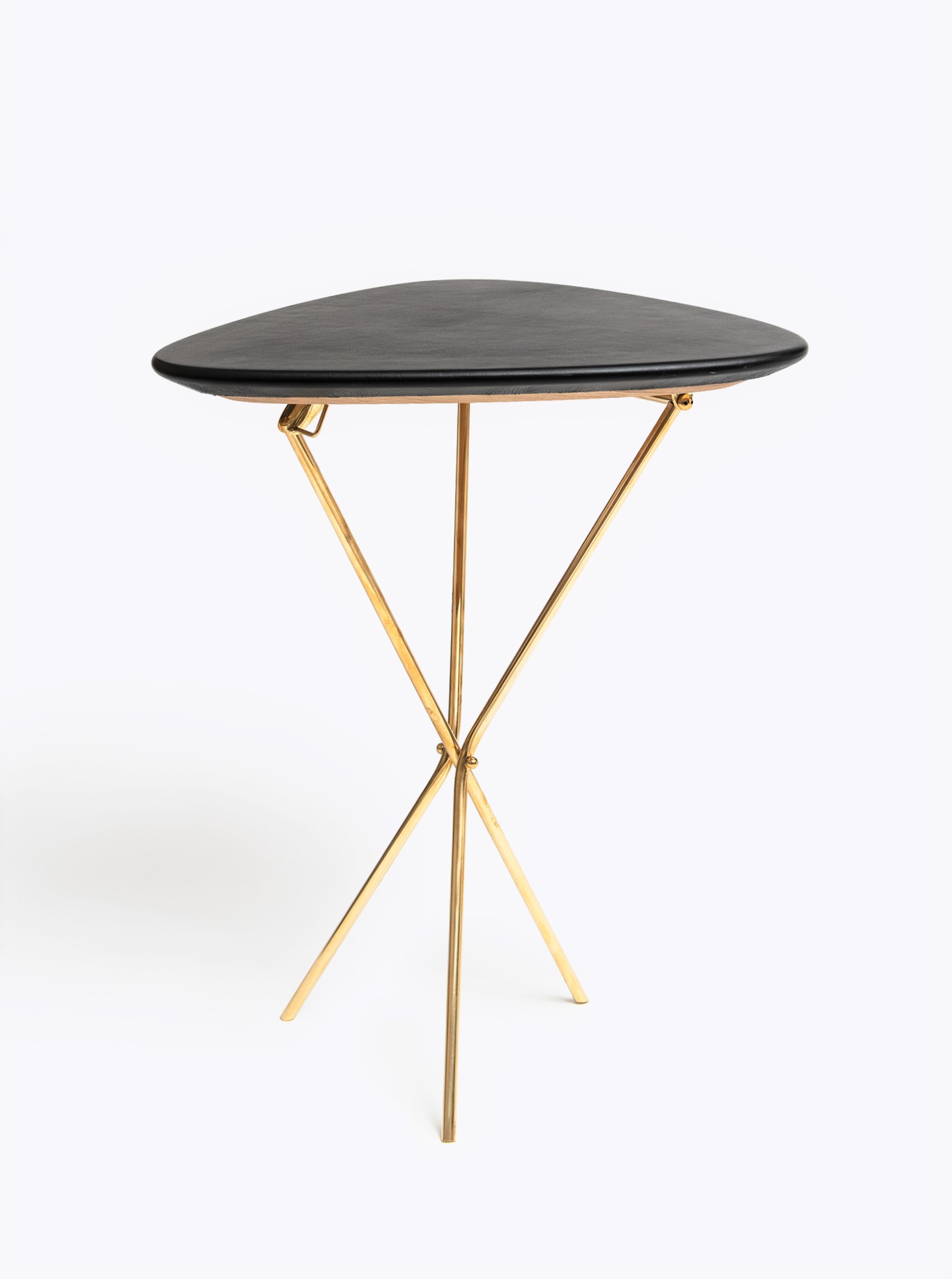 Tribod Table Oak, Leather and Brass