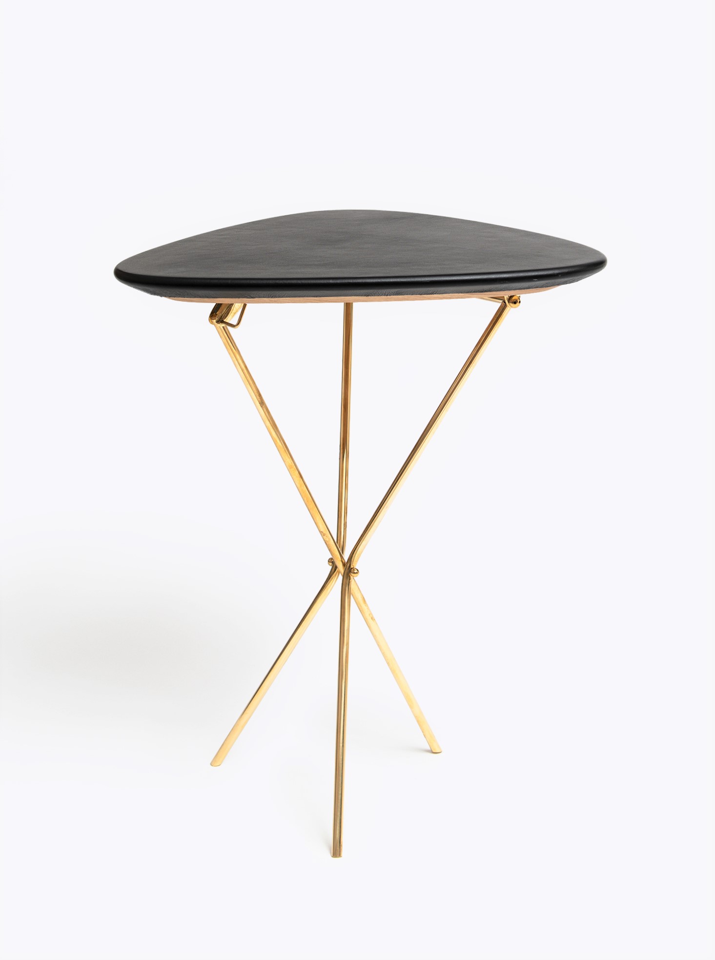 Beistelltisch Tripod Table Eiche, Leder und Messing